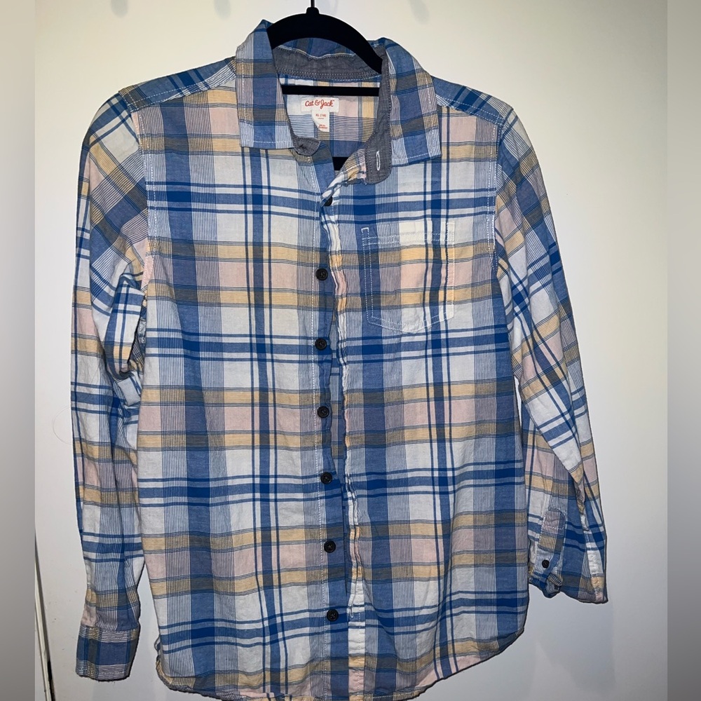 Cat and Jack long sleeve plaid button down XL (16)